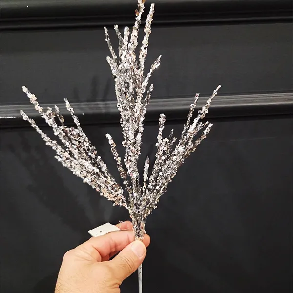 Yılbaşı Gümüş Simli Pullu Yapay Dal (40 cm - 1 Adet)