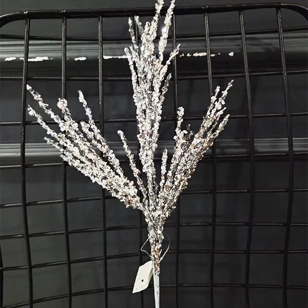 Yılbaşı Gümüş Simli Pullu Yapay Dal (40 cm - 1 Adet)