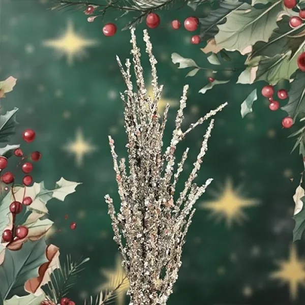 Yılbaşı Gümüş Simli Pullu Yapay Dal (40 cm - 1 Adet)