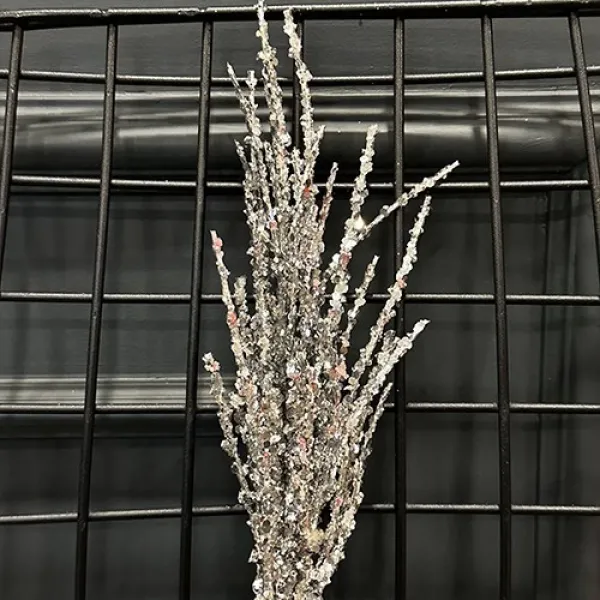 Yılbaşı Gümüş Simli Pullu Yapay Dal (40 cm - 1 Adet)