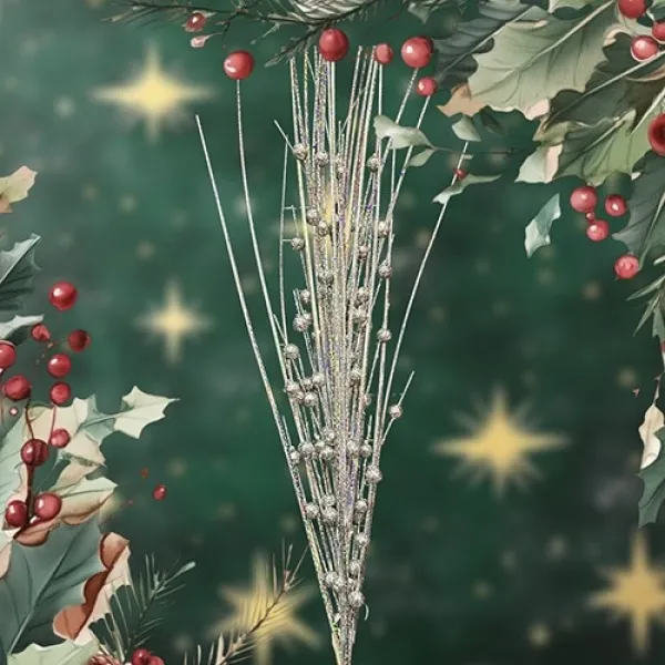 Yılbaşı Gümüş Simli Kokinalı Yapay Dal (90 cm - 1 Adet)