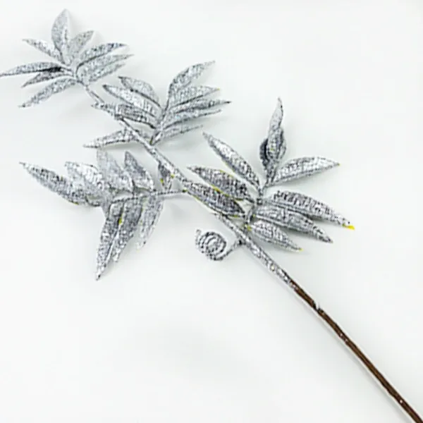Yılbaşı Gümüş Simli Yapraklı Yapay Dal (75 cm - 1 Adet)