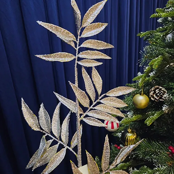 Yılbaşı Gümüş Simli Yapraklı Yapay Dal (75 cm - 1 Adet)