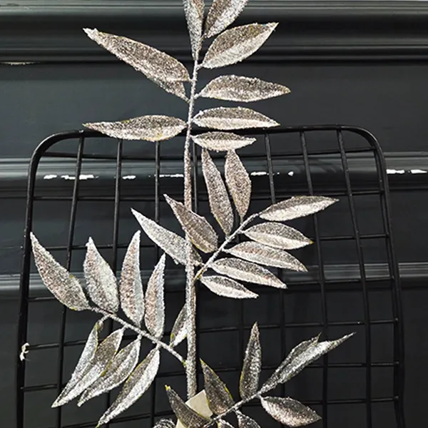 Yılbaşı Gümüş Simli Yapraklı Yapay Dal (75 cm - 1 Adet)