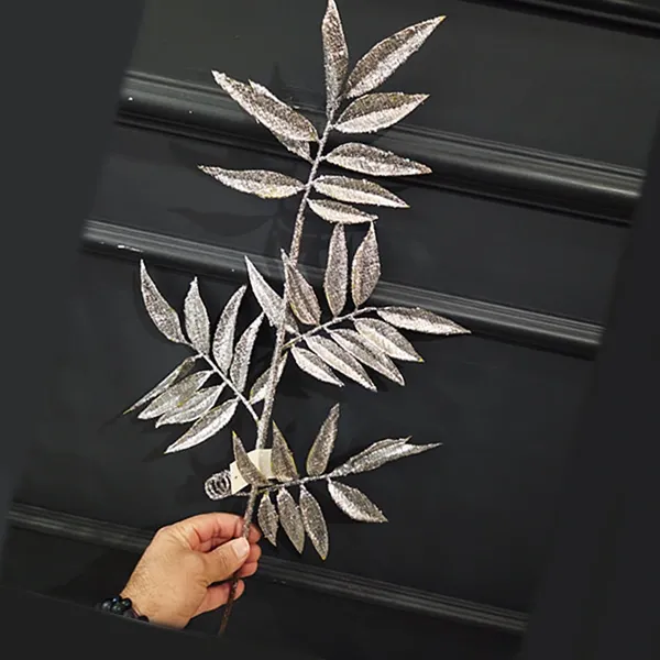 Yılbaşı Gümüş Simli Yapraklı Yapay Dal (75 cm - 1 Adet)
