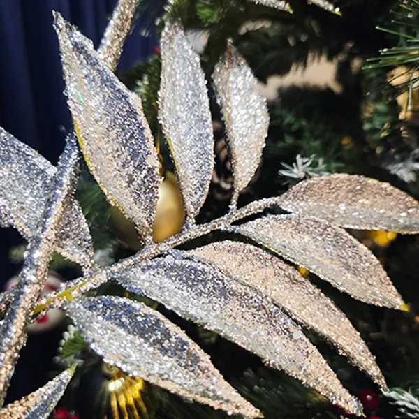 Yılbaşı Gümüş Simli Yapraklı Yapay Dal (75 cm - 1 Adet)