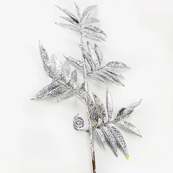 Yılbaşı Gümüş Simli Yapraklı Yapay Dal (75 cm - 1 Adet)