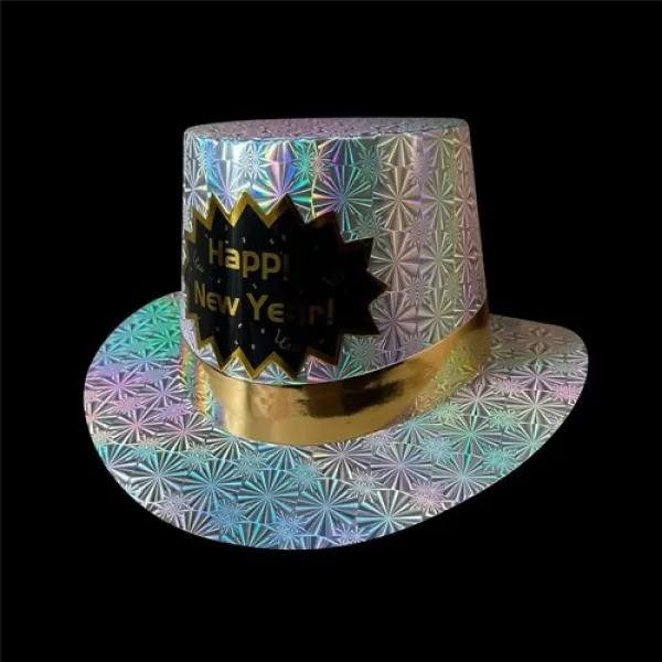 Yılbaşı Happy New Year Fötr Şapka Hologramlı Gümüş 1 Adet