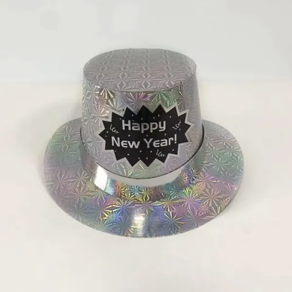 Yılbaşı Happy New Year Fötr Şapka Hologramlı Gümüş 1 Adet