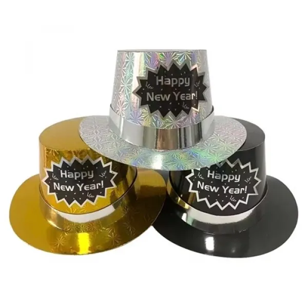 Yılbaşı Happy New Year Fötr Şapka Hologramlı Gümüş 1 Adet