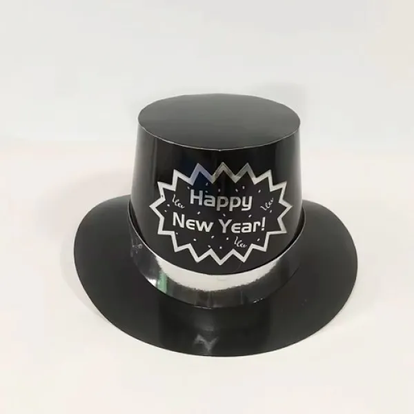 Yılbaşı Happy New Year Fötr Şapka Hologramlı Siyah 1 Adet