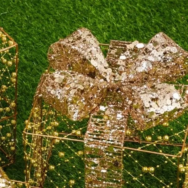 Yılbaşı Hediye Paketi Metal - Payetli Lüks Gold 3lü Set