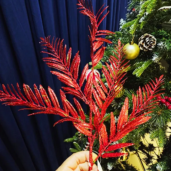 Yılbaşı Kırmızı Simli Çam Ağacı Yapay Dal (75 cm - 1 Adet)