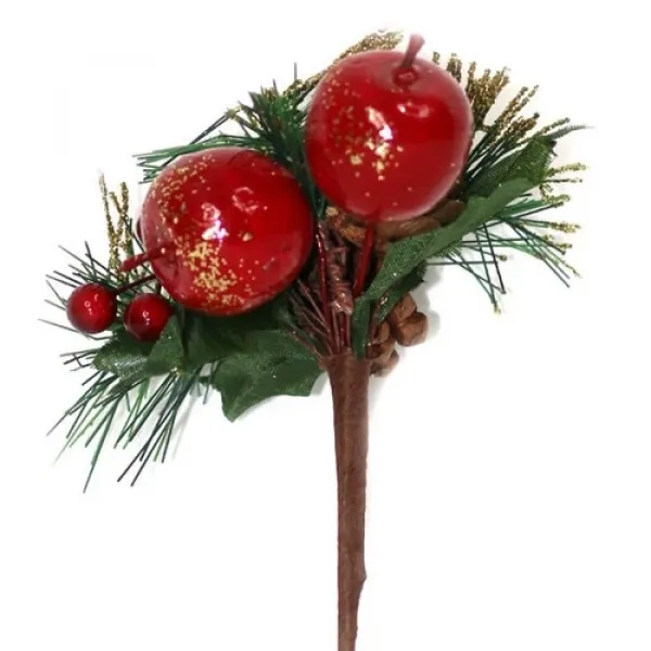 Yılbaşı Kozalaklı Elmalı Simli Yapay Çiçek 1 Adet