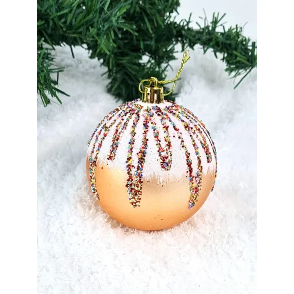 Yılbaşı Lüks Top Süs Gold Simli 6 Adet 8 cm