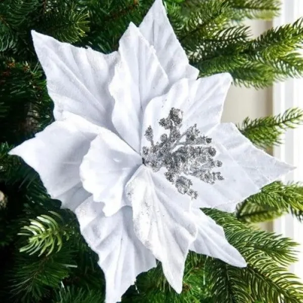 Yılbaşı Ponsetya Yapay Çiçek Beyaz 28 cm 1 Adet