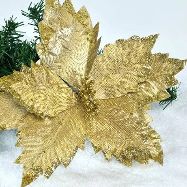 Yılbaşı Ponsetya Yapay Çiçek Gold 1 Adet 35 cm