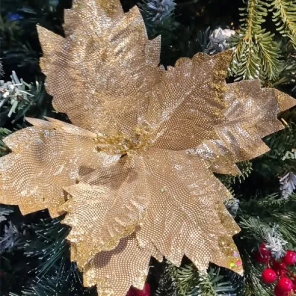 Yılbaşı Ponsetya Yapay Çiçek Gold 1 Adet 35 cm