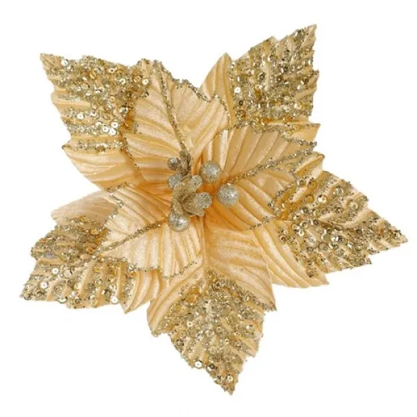 Yılbaşı Ponsetya Yapay Çiçek Gold 28 cm 1 Adet