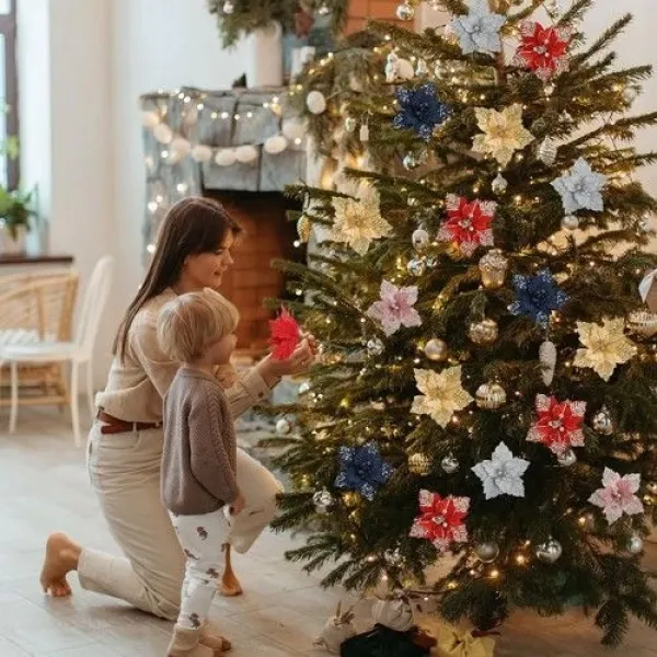 Yılbaşı Ponsetya Yapay Çiçek Gold 28 cm 1 Adet