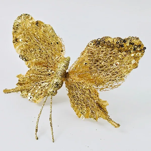 Yılbaşı Ponsetya Yapay Çiçek Gold Kelebekli (25 cm - 1 Adet)