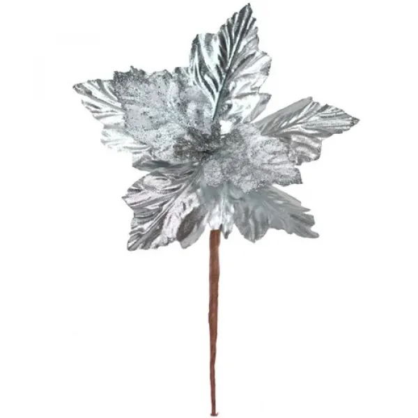 Yılbaşı Ponsetya Yapay Çiçek Gümüş 1 Adet
