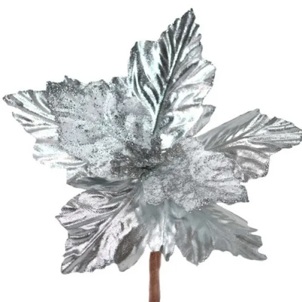 Yılbaşı Ponsetya Yapay Çiçek Gümüş 1 Adet