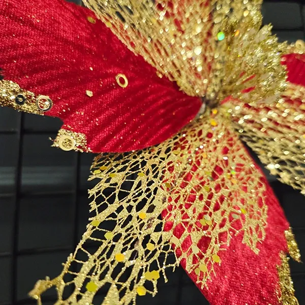 Yılbaşı Ponsetya Yapay Çiçek Kırmızı - Gold (30 cm - 1 Adet)