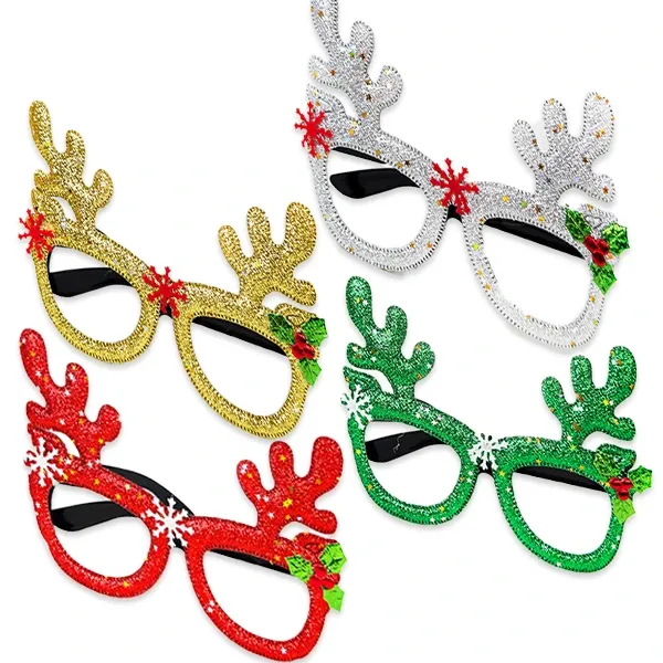 Yılbaşı Simli Geyik Figürlü Gözlük (1 Adet)