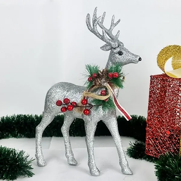 Yılbaşı Simli Geyik Gümüş 50 cm