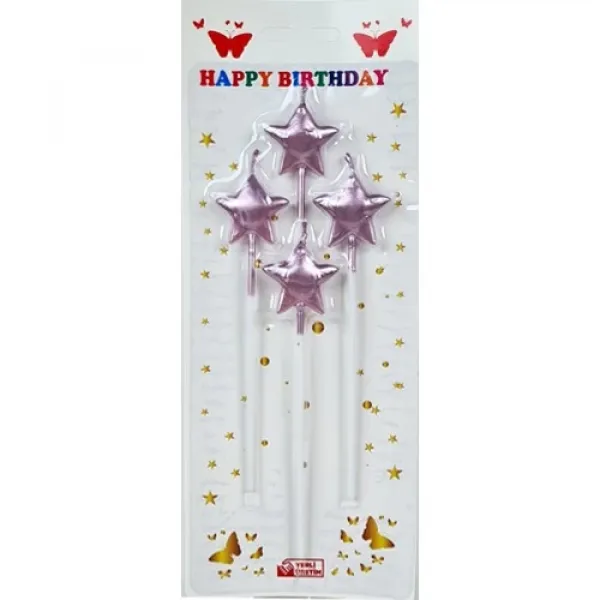 Yıldız Metalik Rose Pembe Çubuklu Mum 4 Adet