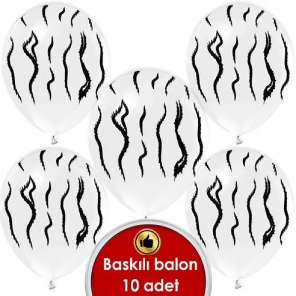 Zebra Baskılı Beyaz Balon (10 Adet)