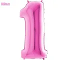 1 Rakam Folyo Balon - Pembe - 100 cm (40 inch)