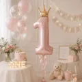 1 Rakam Taçlı Folyo Balon - Pembe - 100 cm (40 inch)