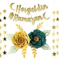 2li (Yeşil - Gold) Ramazan Kağıt Çiçek Seti