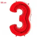 3 Rakam Folyo Balon – Kırmızı – 100 cm (40 inch)