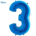 3 Rakam Folyo Balon - Mavi - 100 cm (40 inch)
