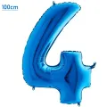 4 Rakam Folyo Balon - Mavi - 100 cm (40 inch)