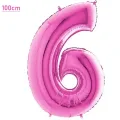 6 Rakam Folyo Balon - Pembe - 100 cm (40 inch)