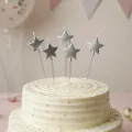 Gümüş Yıldızlı Pasta Mumu ( 4 Adet )