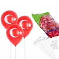 Ay Yıldız Türk Bayraklı Balon ve Balon Çubuğu (100 adet)