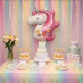 Pembe Çiçekli Unicorn Folyo Balon Büyük Boy (85x110 cm)