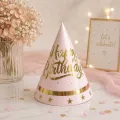 Happy Birthday Parti Şapkası Pembe-Gold (21x14 cm)