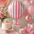 Pembe - Beyaz Çizgili Folyo Balon (45 cm)