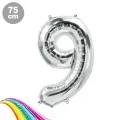 9 Sayı Folyo Balon Gümüş (75 cm)