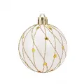 Beyaz Şeffaf Gold İşlemeli Yılbaşı Çam Ağacı Topu 16 adet 6 cm