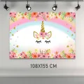 Çiçekli Unicorn Doğum Günü Afişi (108x155 cm)