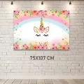 Çiçekli Unicorn Doğum Günü Afişi (75x107 cm)