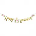 Çiçekli Unicorn Kaligrafi Happy Birthday Yazısı 120 cm