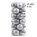 Gümüş Yılbaşı Topu Simli - Parlak - Mat 24 adet 6 cm